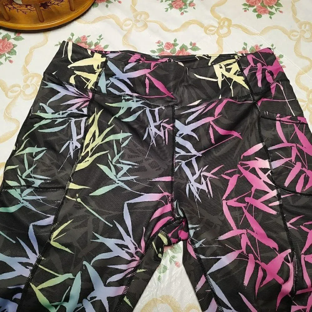 New Pro Player Black Multi-Color Designed Cropped Wicking Leggings Women's 3X